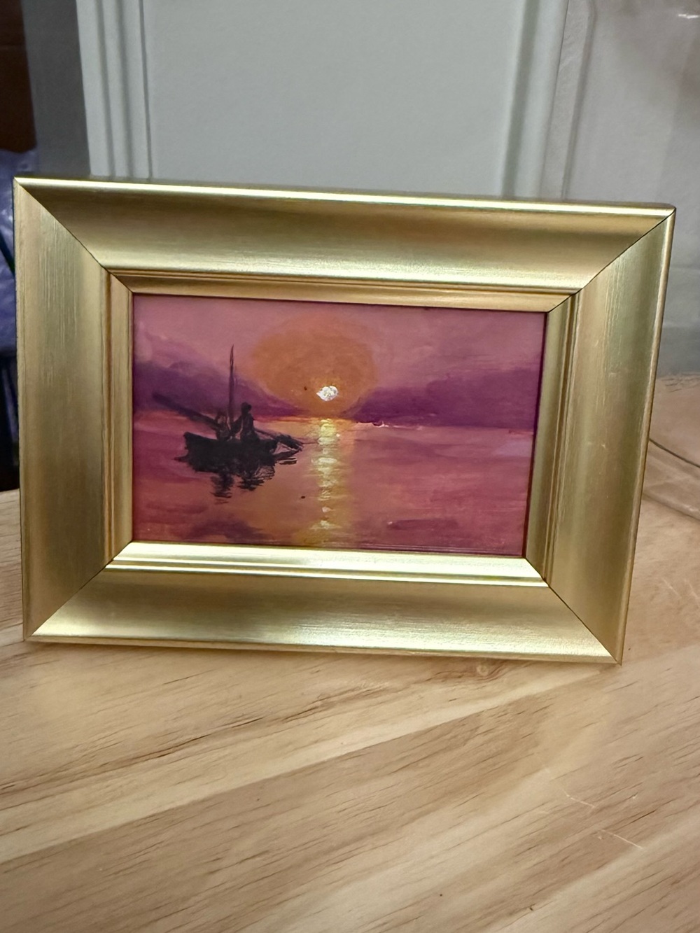 Father's Day Gift, Sunset Boat Framed Wall Art - Pink and Gold